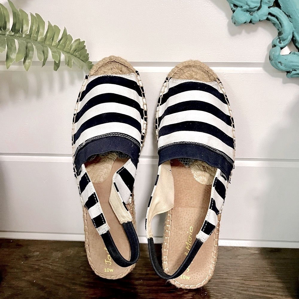 JOY & MARIO Espadrille Sandal, Navy & White, Size 10, Great condition
